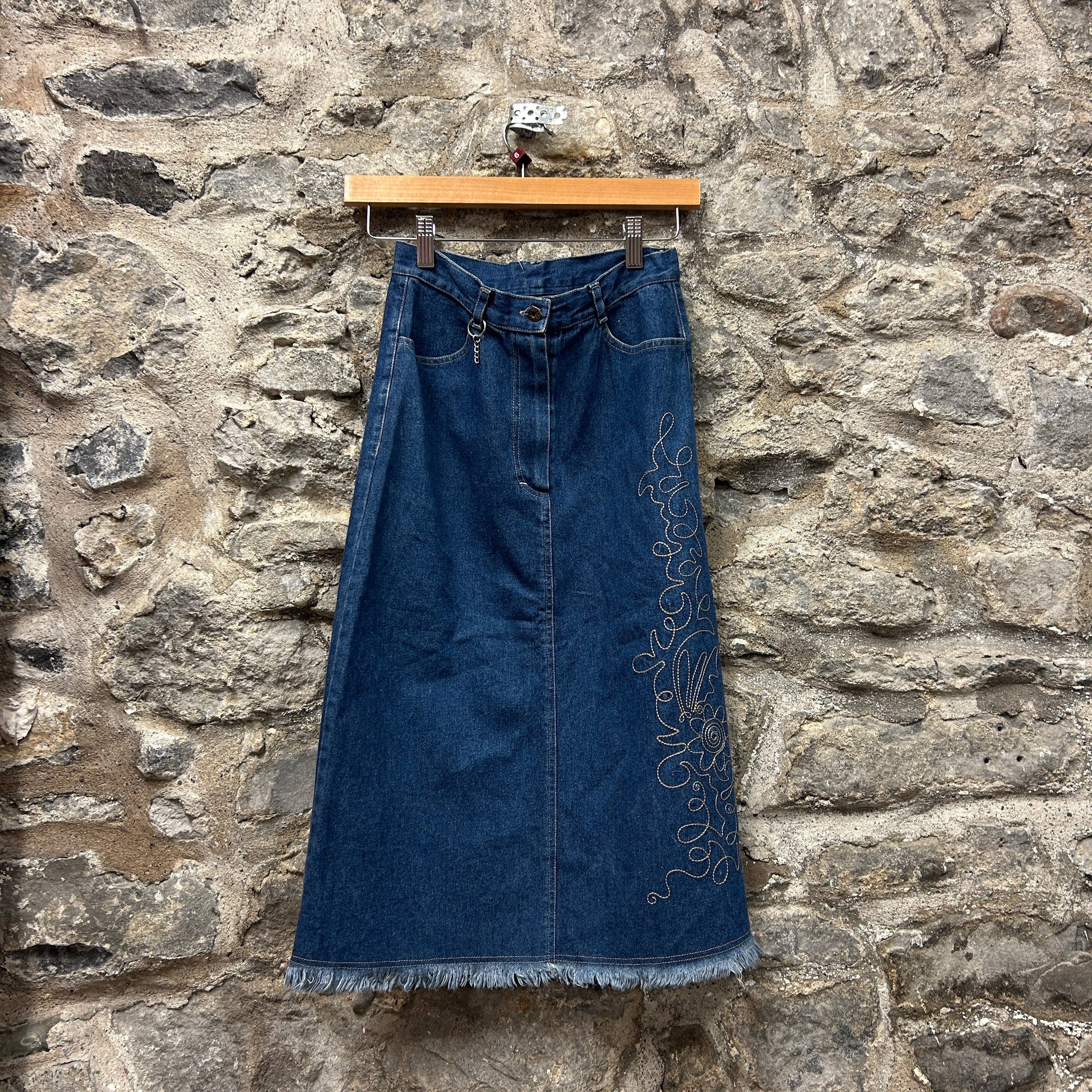Vintage Denim Skirt with Design