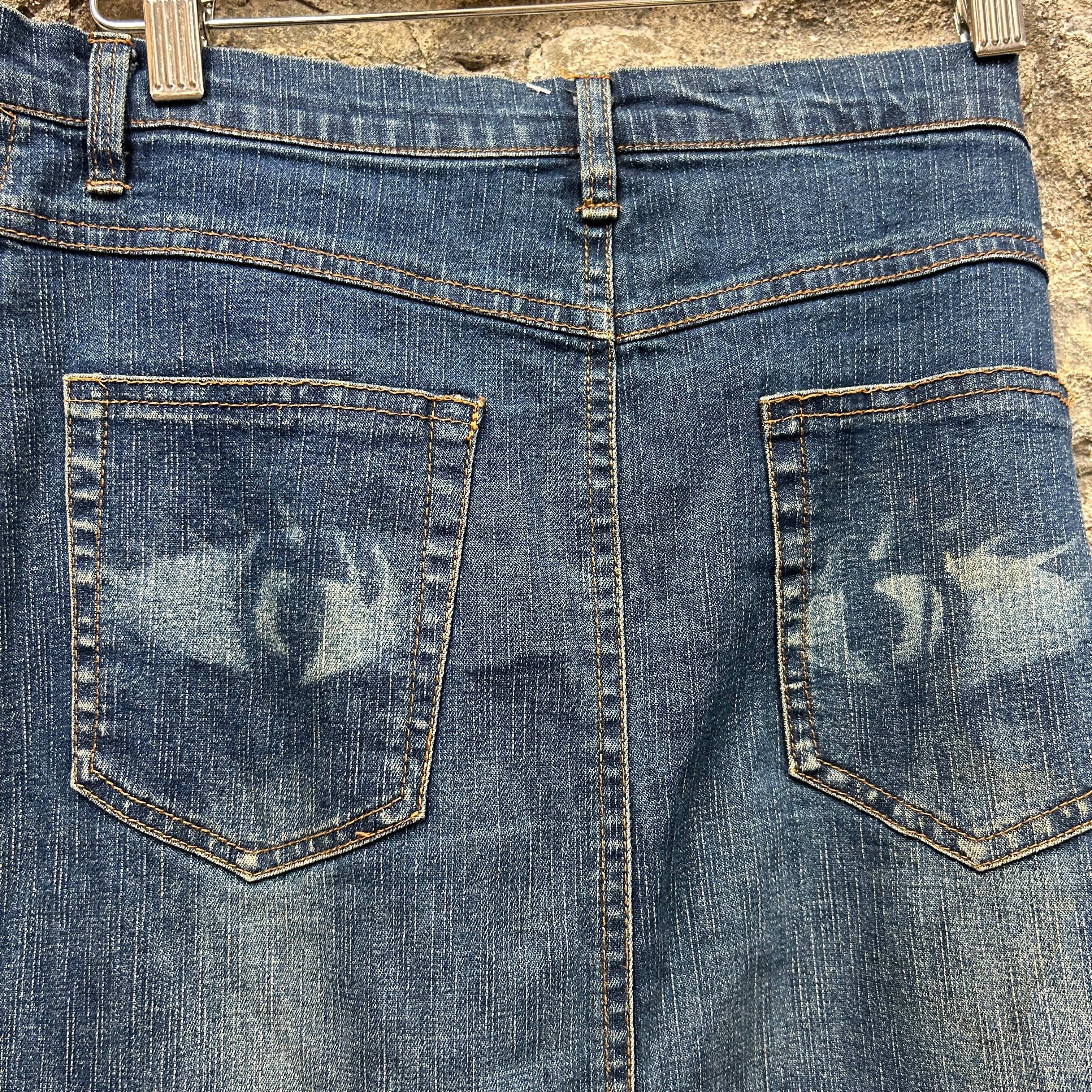 Vintage Denim Skirt with Eyes